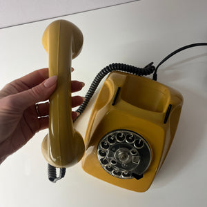 Telefon FeTap 611-2a gelb mit Wählscheibe und Kabel