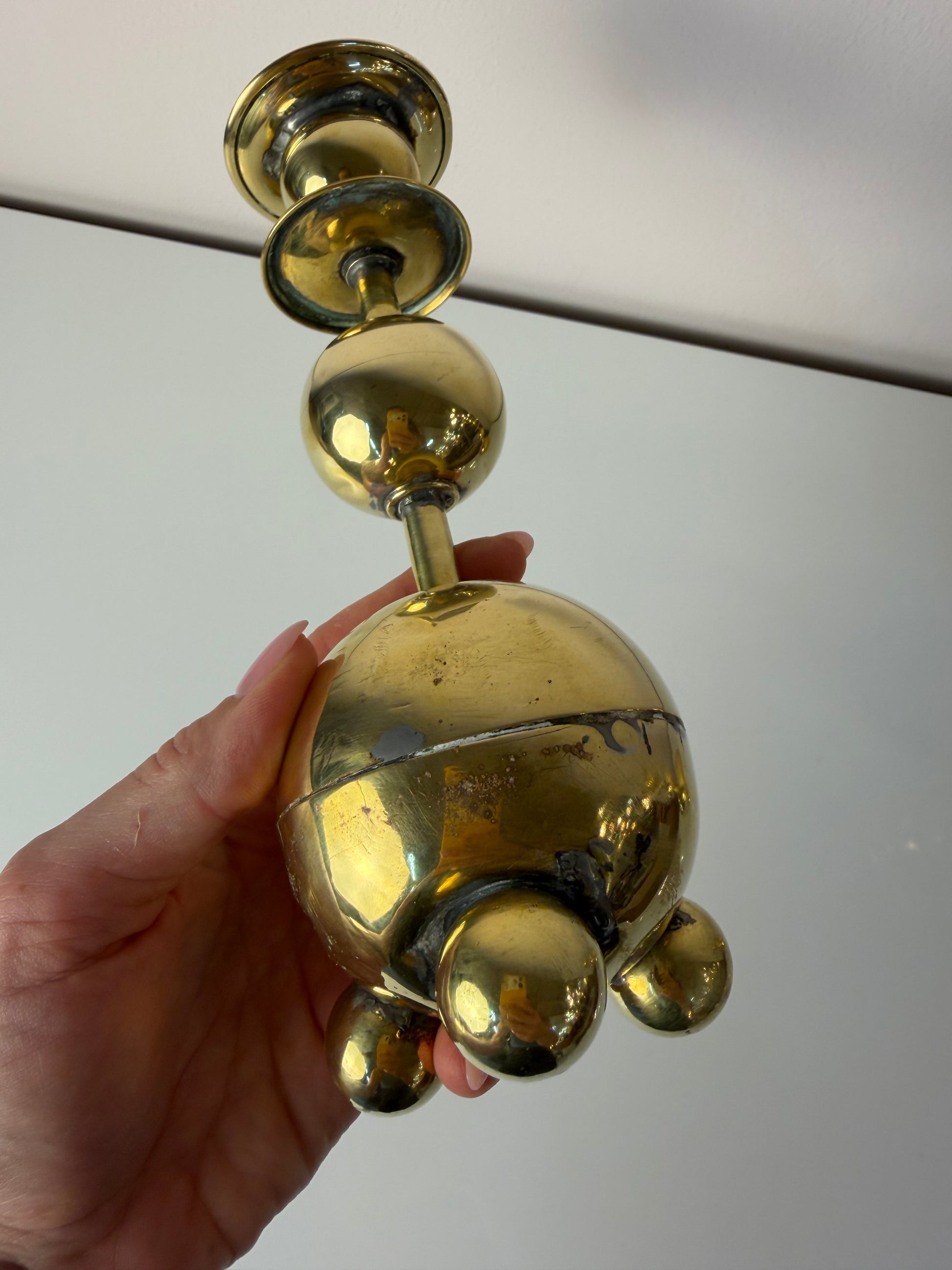 Set: 2x Kugel Kerzenständer Messing aus Dänemark