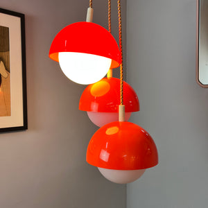 Hängelampe rot weiß Opalglas Kunststoff