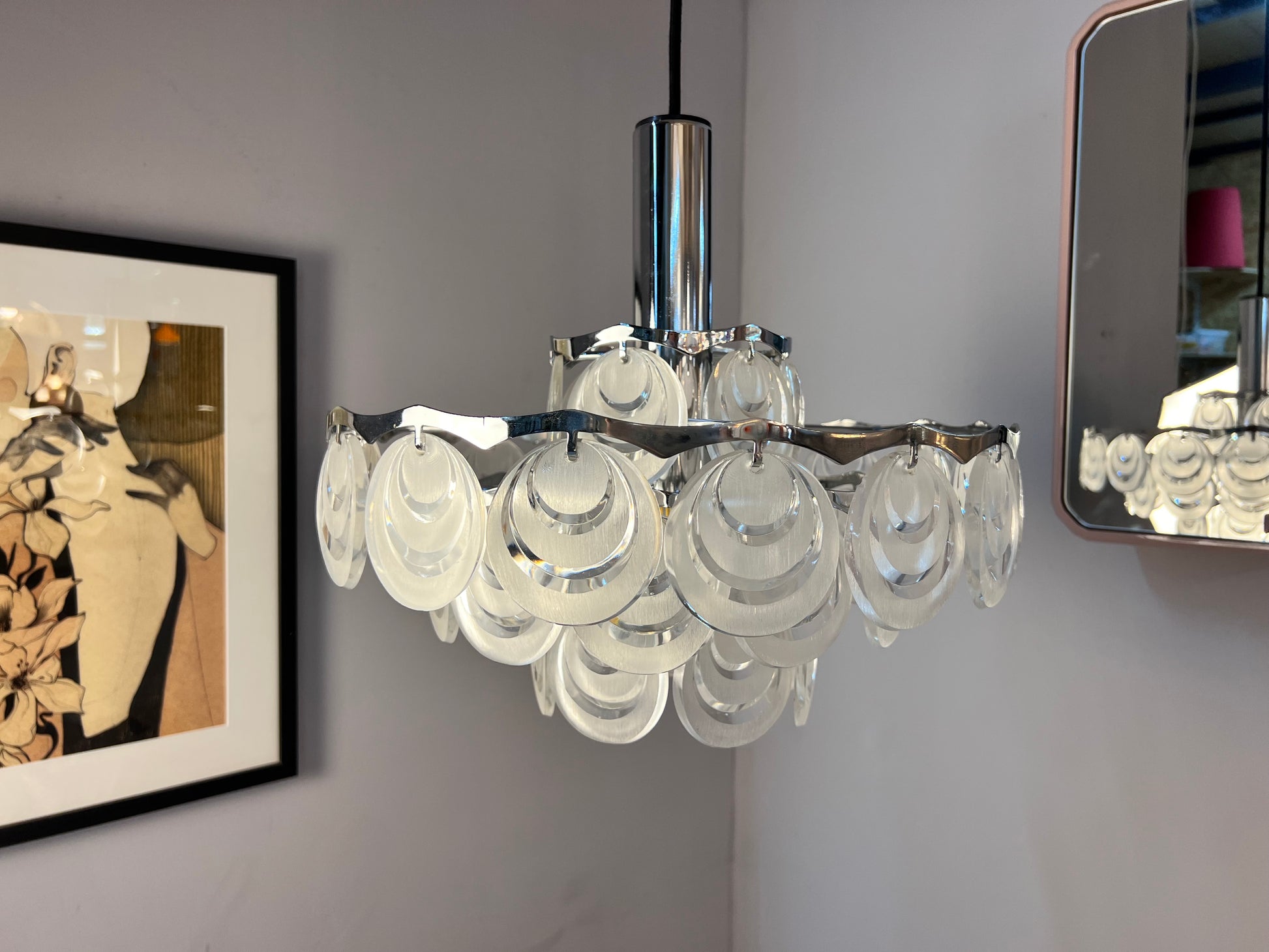 Hängelampe mit Scheiben silber weiß Acrylglas Metall