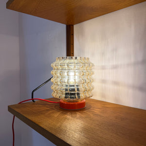 Tischlampe orange mit Bubbleglas Schirm von VEB Bautzen