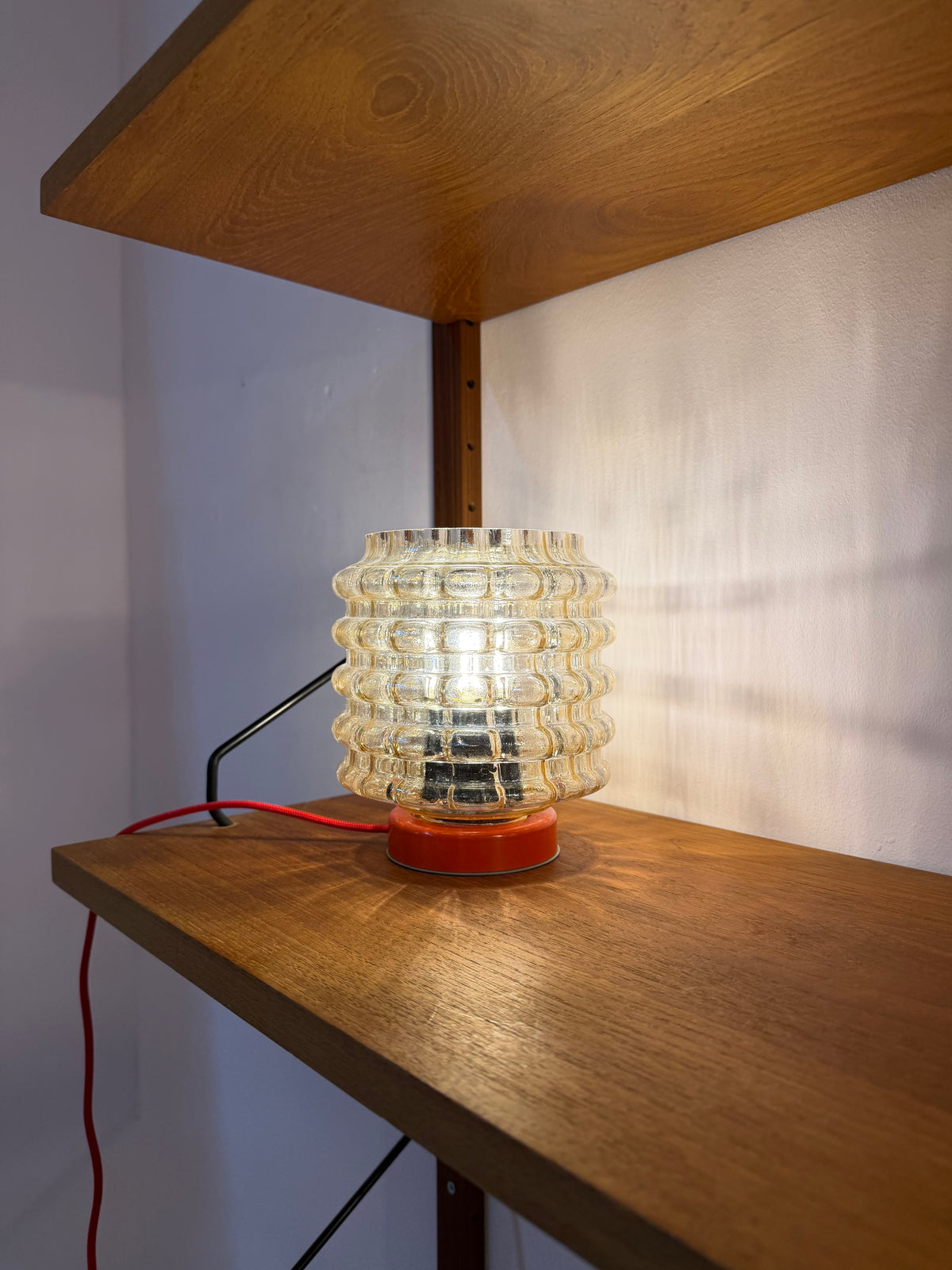 Tischlampe orange mit Bubbleglas Schirm von VEB Bautzen