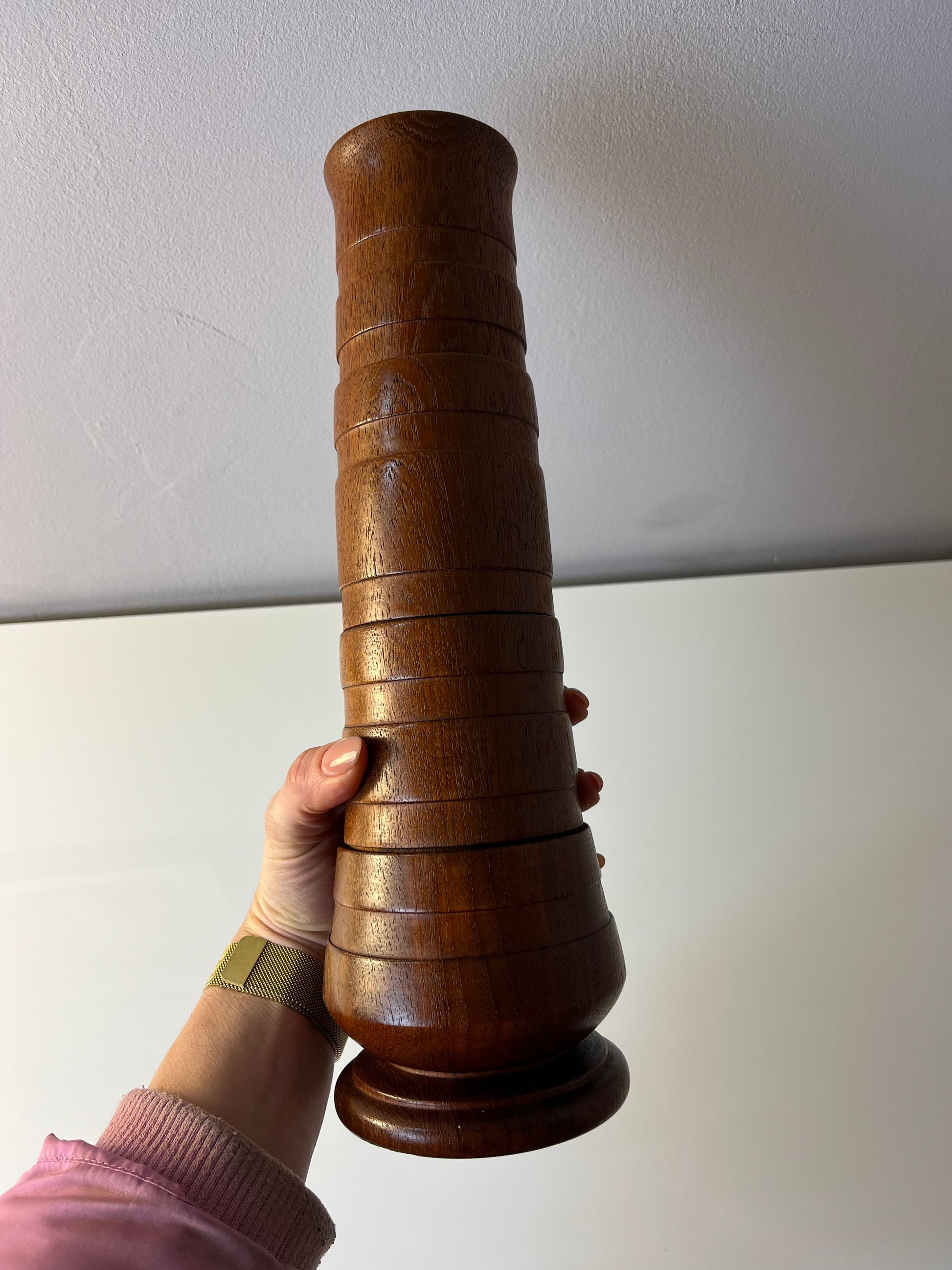 Stapelbare Vase Teak aus Dänemark