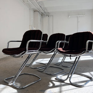 Freischwinger Chrom mit braunem Sitzkissen von Gastone Rinaldi für Rima