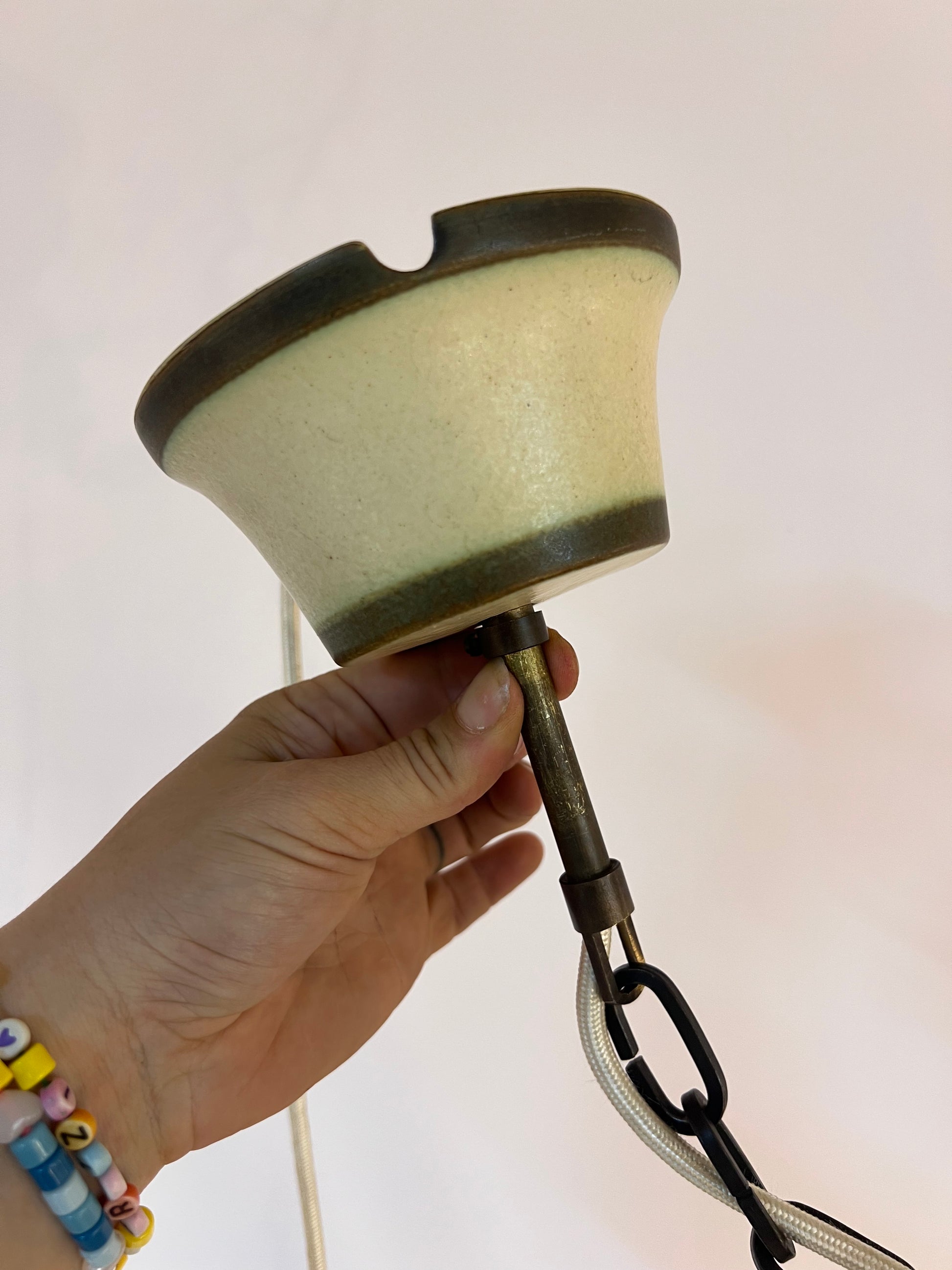 Hängelampe creme grün Keramik mit Kette & Baldachin