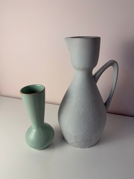 Set: Vase und Karaffe mintgrün weiß Keramik aus Westdeutschland