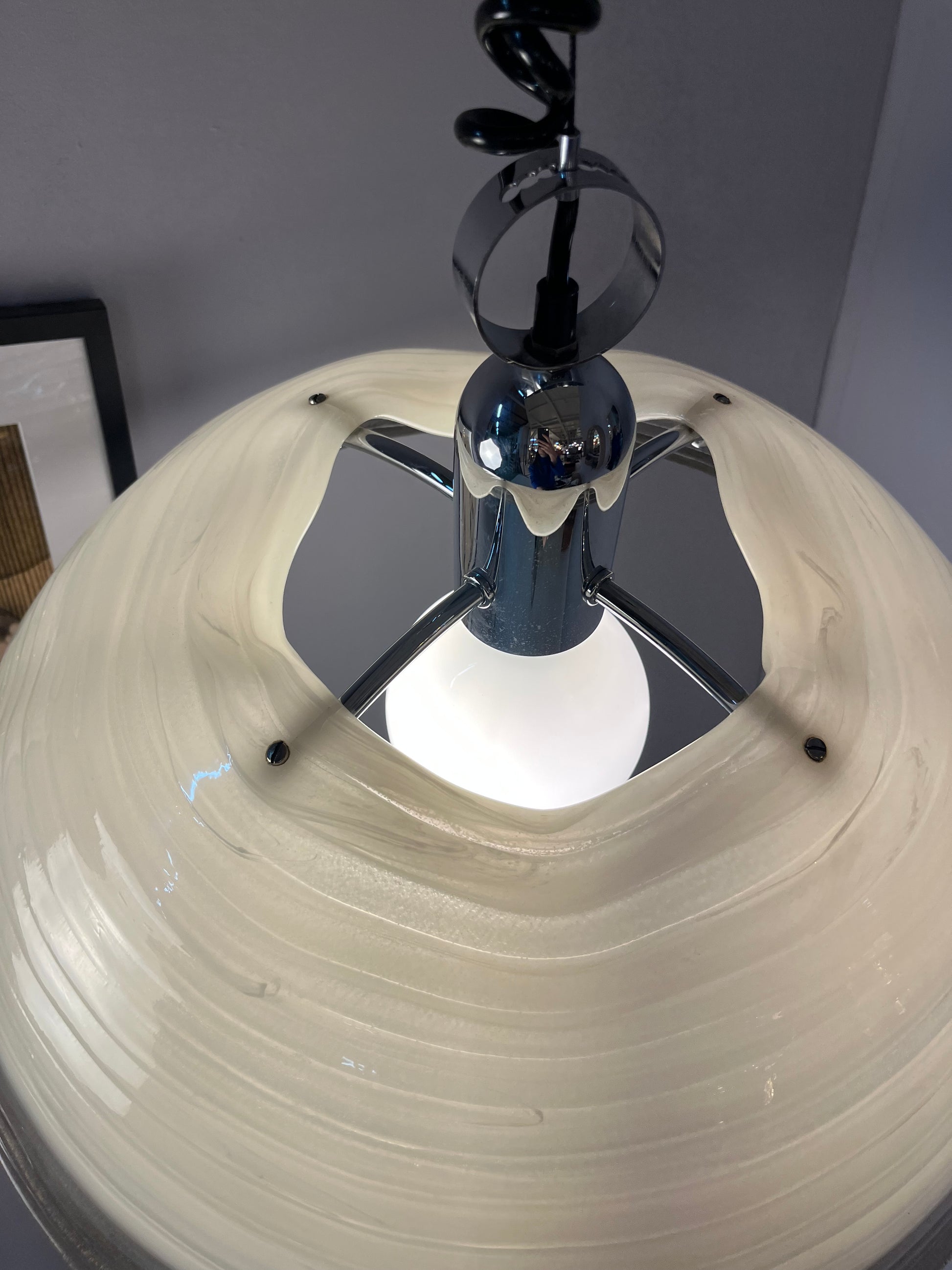 Hängelampe weiß grau Chrom handgearbeitet von Cristallux