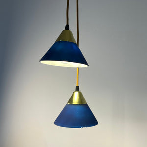 Set: 2x Hängelampe blau Glas Messing