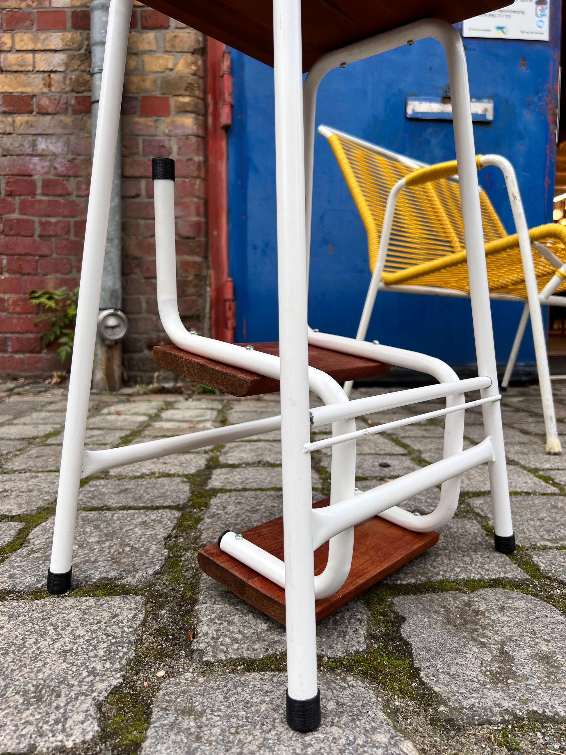 Tritthocker weiß Teak mit Klappleiter
