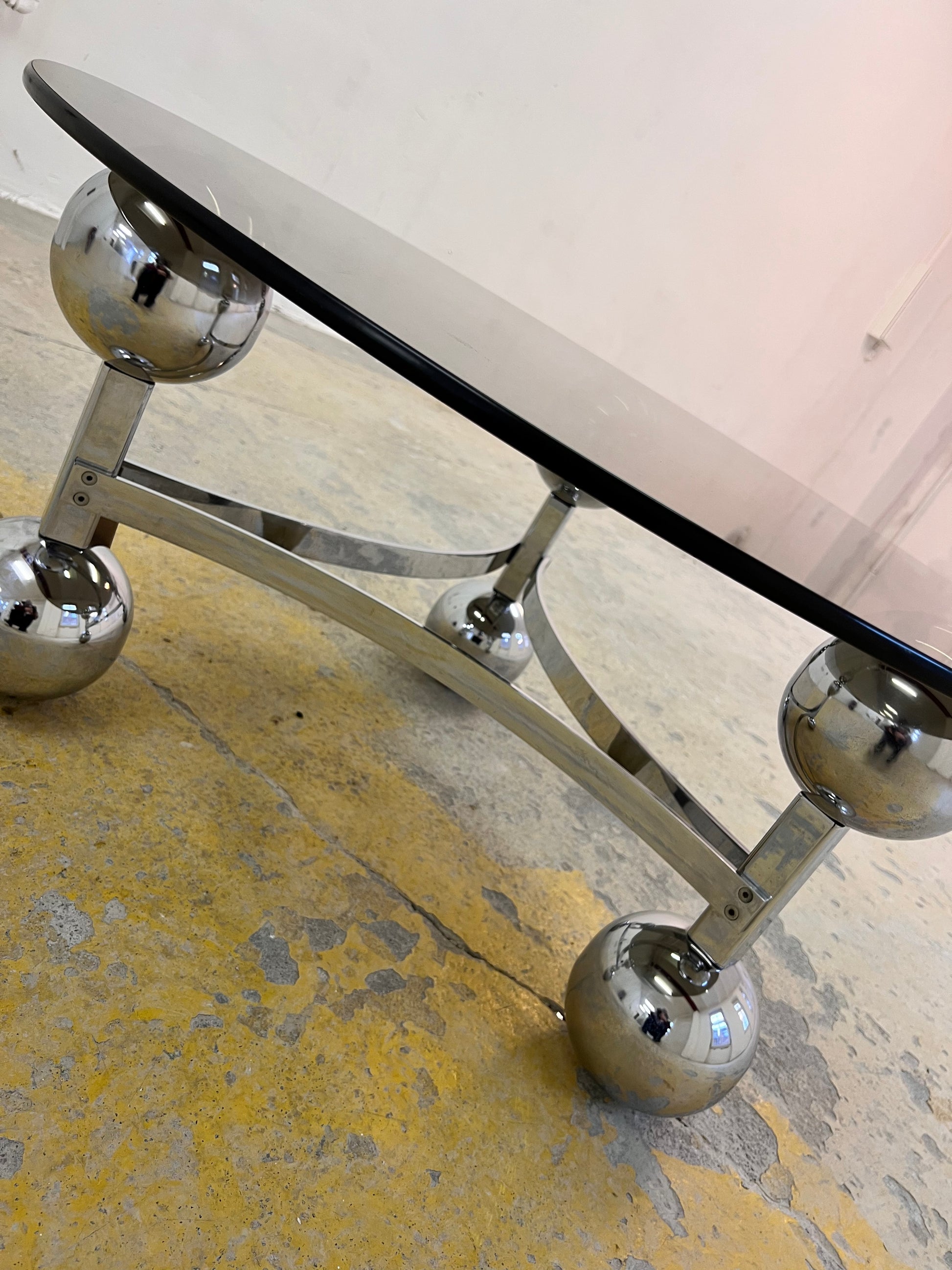 Couchtisch Chrom & Rauchglas 70er Space Age Design