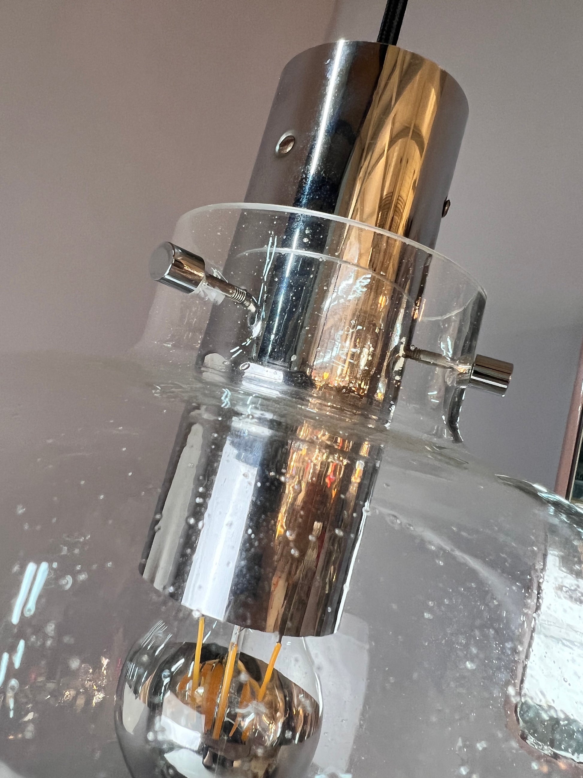 Hängelampe Glas Chrom von Glashütte Limburg
