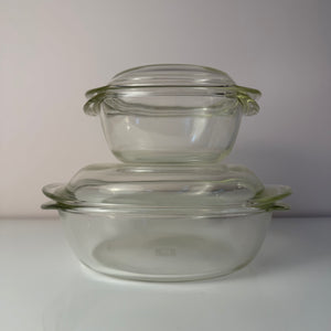 Set: 2 Auflaufformen mit Deckel von Heinrich Löffelhardt für SCHOTT & GEN Mainz - Jenaer Glas