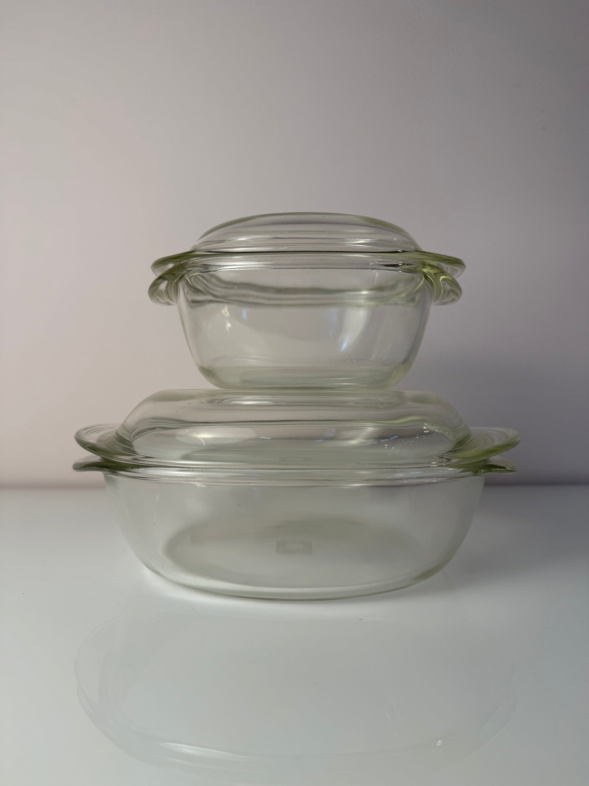 Set: 2 Auflaufformen mit Deckel von Heinrich Löffelhardt für SCHOTT & GEN Mainz - Jenaer Glas
