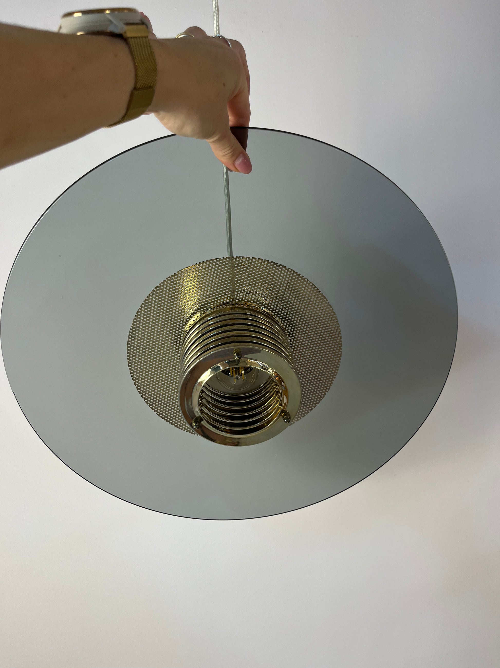 Hängelampe Rauchglas Messing von Jan Eskil Eskilsson für Belid