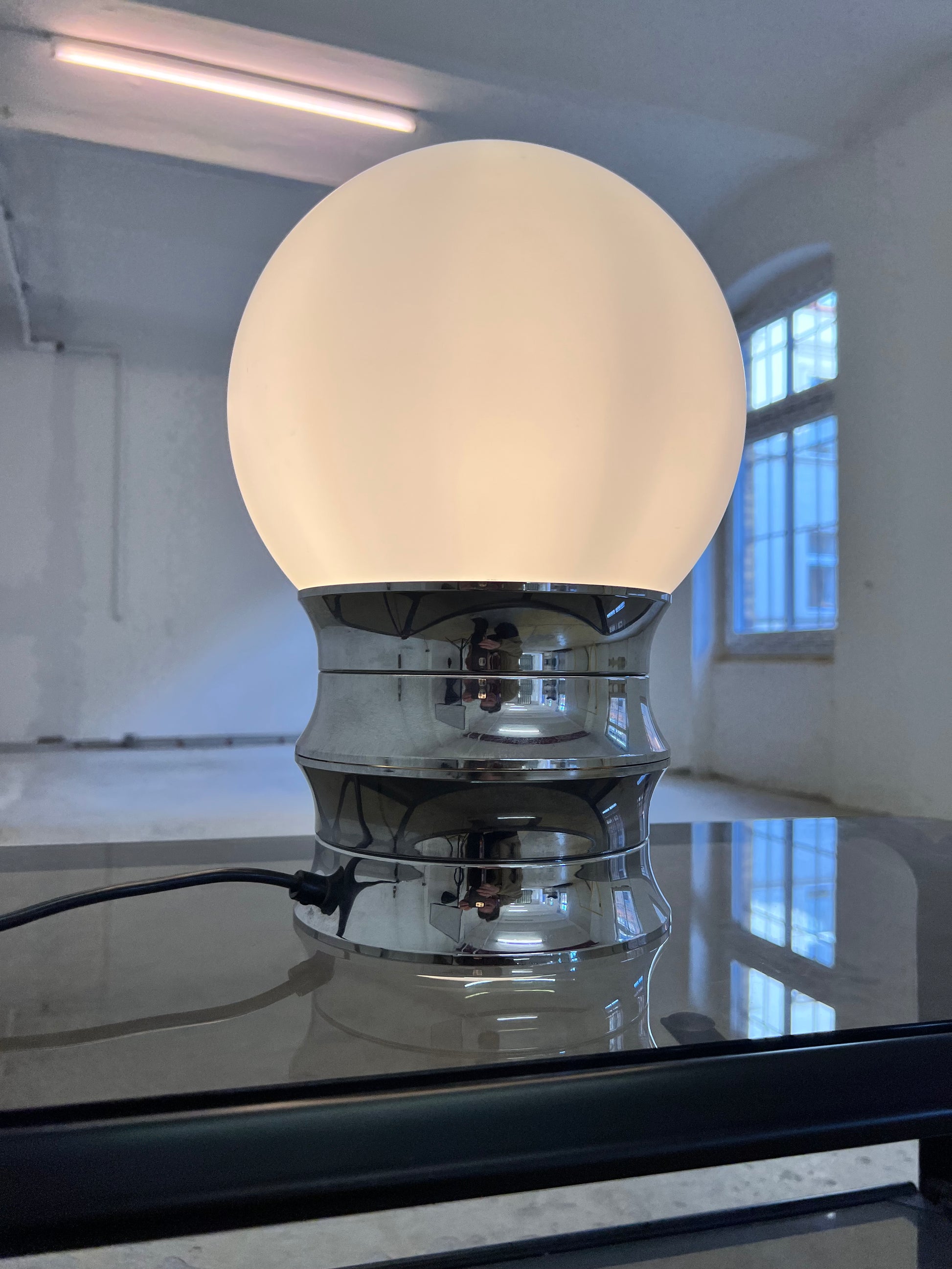 Tischlampe Chrom Opalglas von VEB NARVA