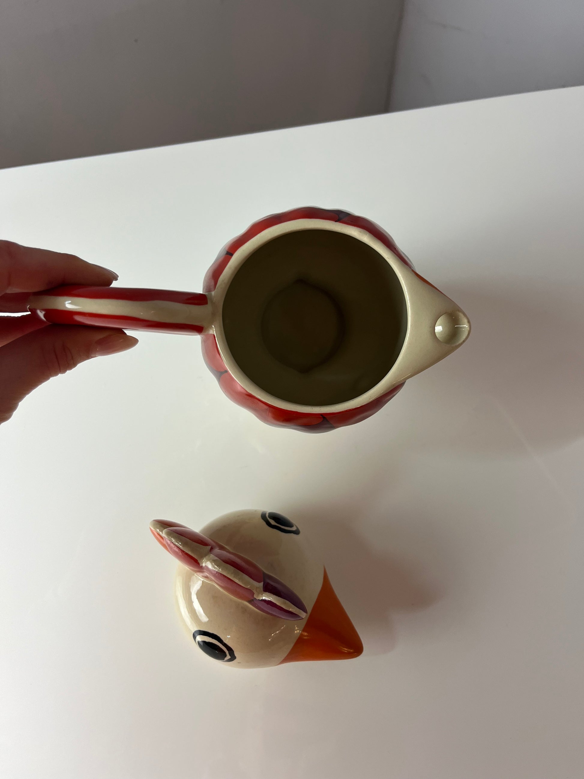 Kanne Hahn orange rot Keramik