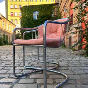 Set: 2x Freischwinger rosa Chrom von Gastone Rinaldi - neu gepolstert