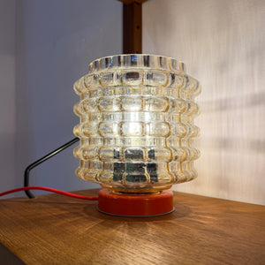 Tischlampe orange mit Bubbleglas Schirm von VEB Bautzen