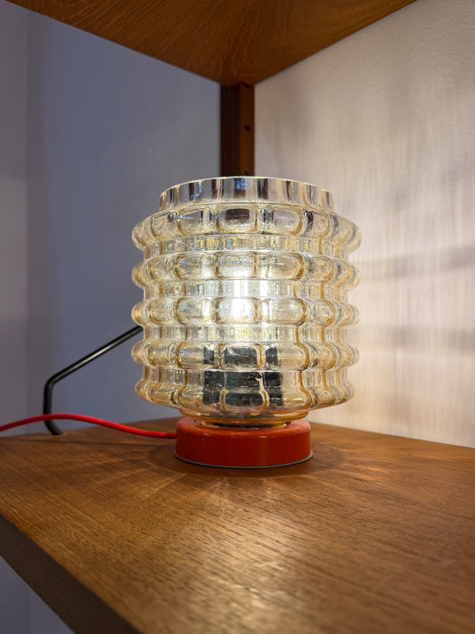 Tischlampe orange mit Bubbleglas Schirm von VEB Bautzen