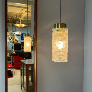 Hängelampe Eisglas Messing von J.T. Kalmar für Kalmar Franken KG