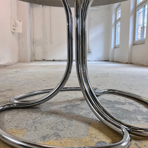 Runder Esstisch Rauchglas & Chrom von Gastone Rinaldi für Rima