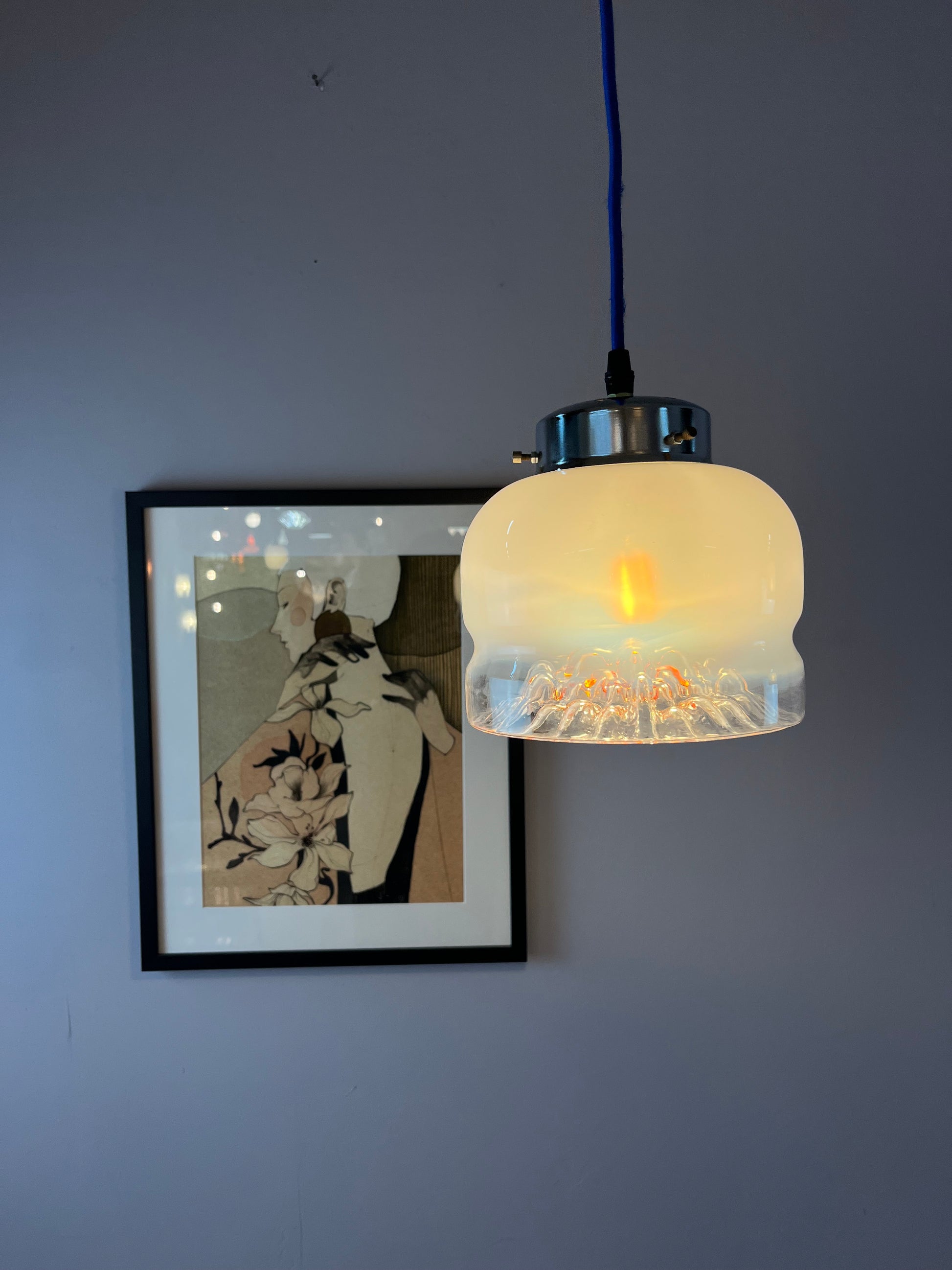 Hängelampe weiß gelb Muranoglas von Mazzega