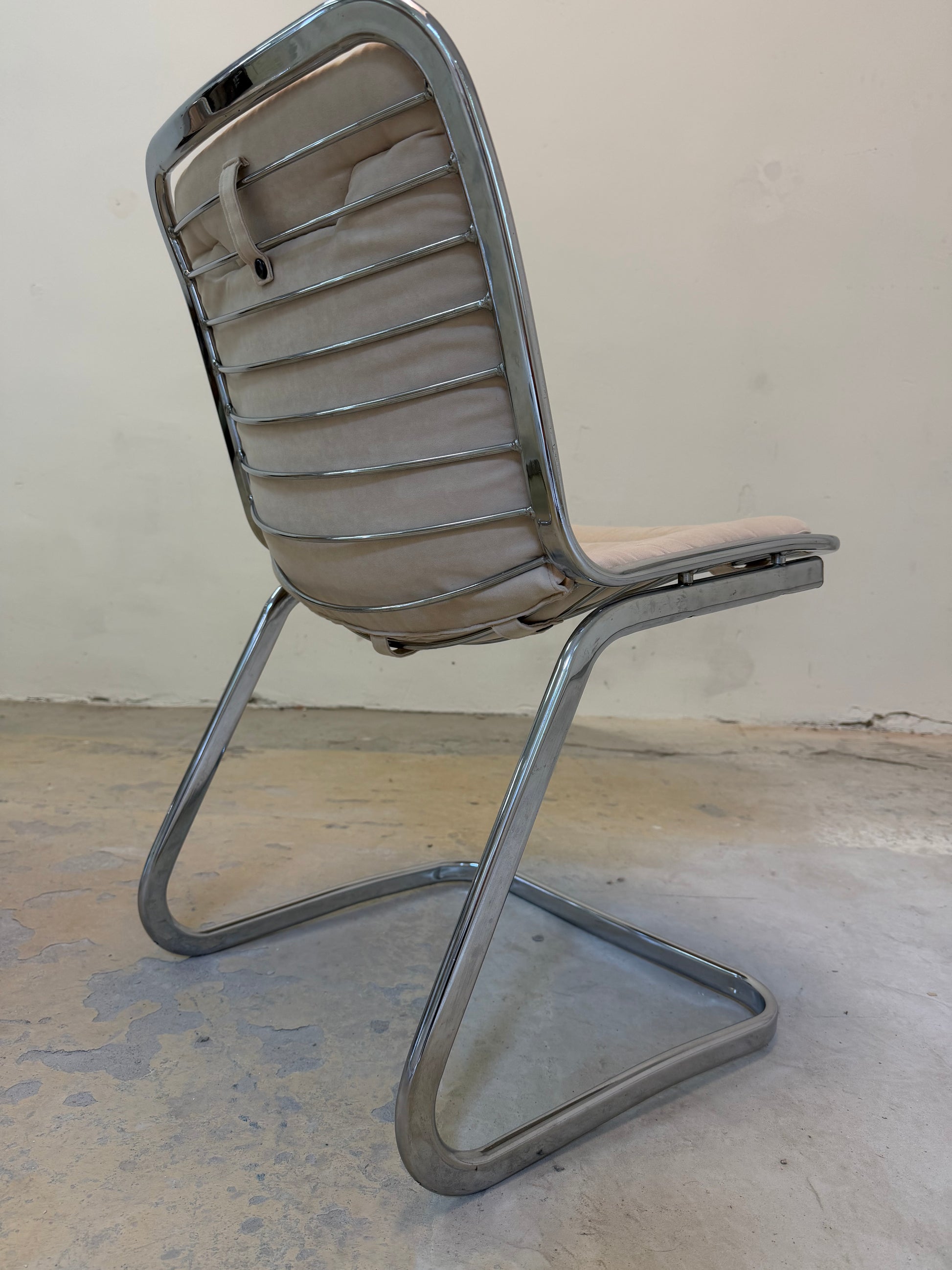 Set: 4x Freischwinger Chrom mit Sitzpolster creme von Gastone Rinaldi für Rima