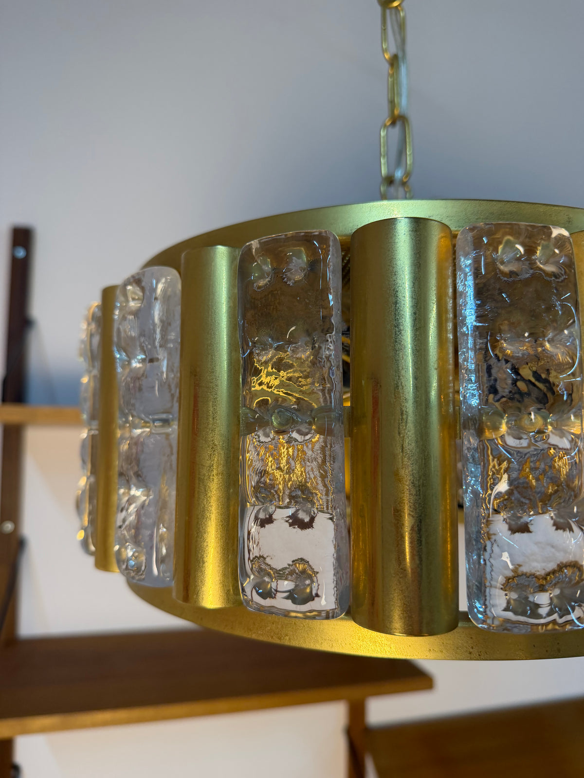 Hängelampe Messing Glas von Carl Fagerlund für Orrefors