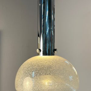 Große Hängelampe Chrom Eisglas von Herbert Proft für Glashütte Limburg