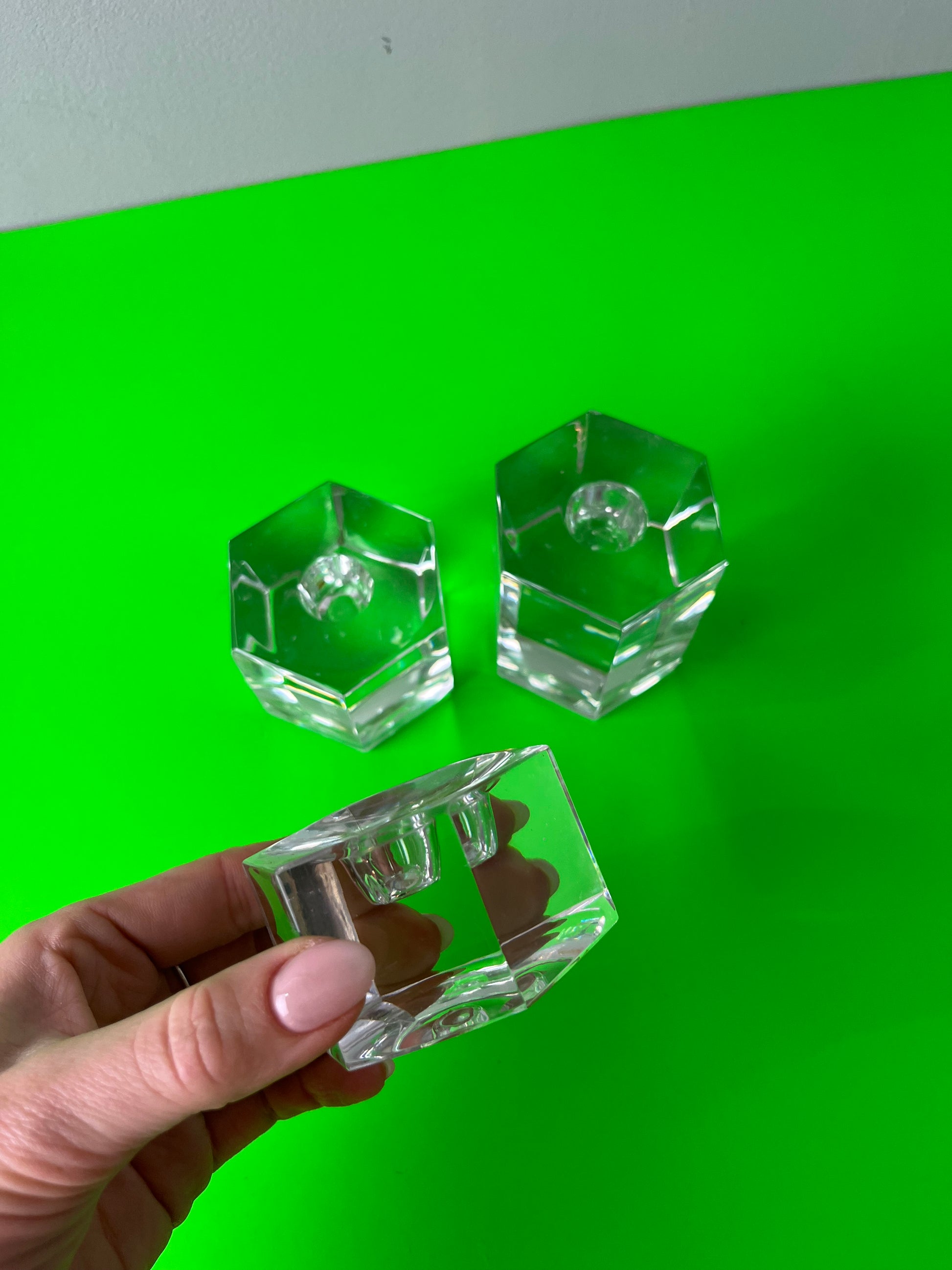 Set: Trio Kerzenständer Hexagon Glas