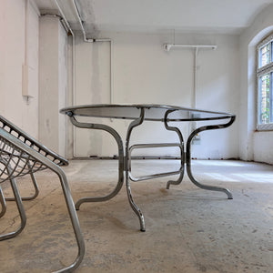 Ovaler Esstisch Chrom & Rauchglas von Gastone Rinaldi für Rima