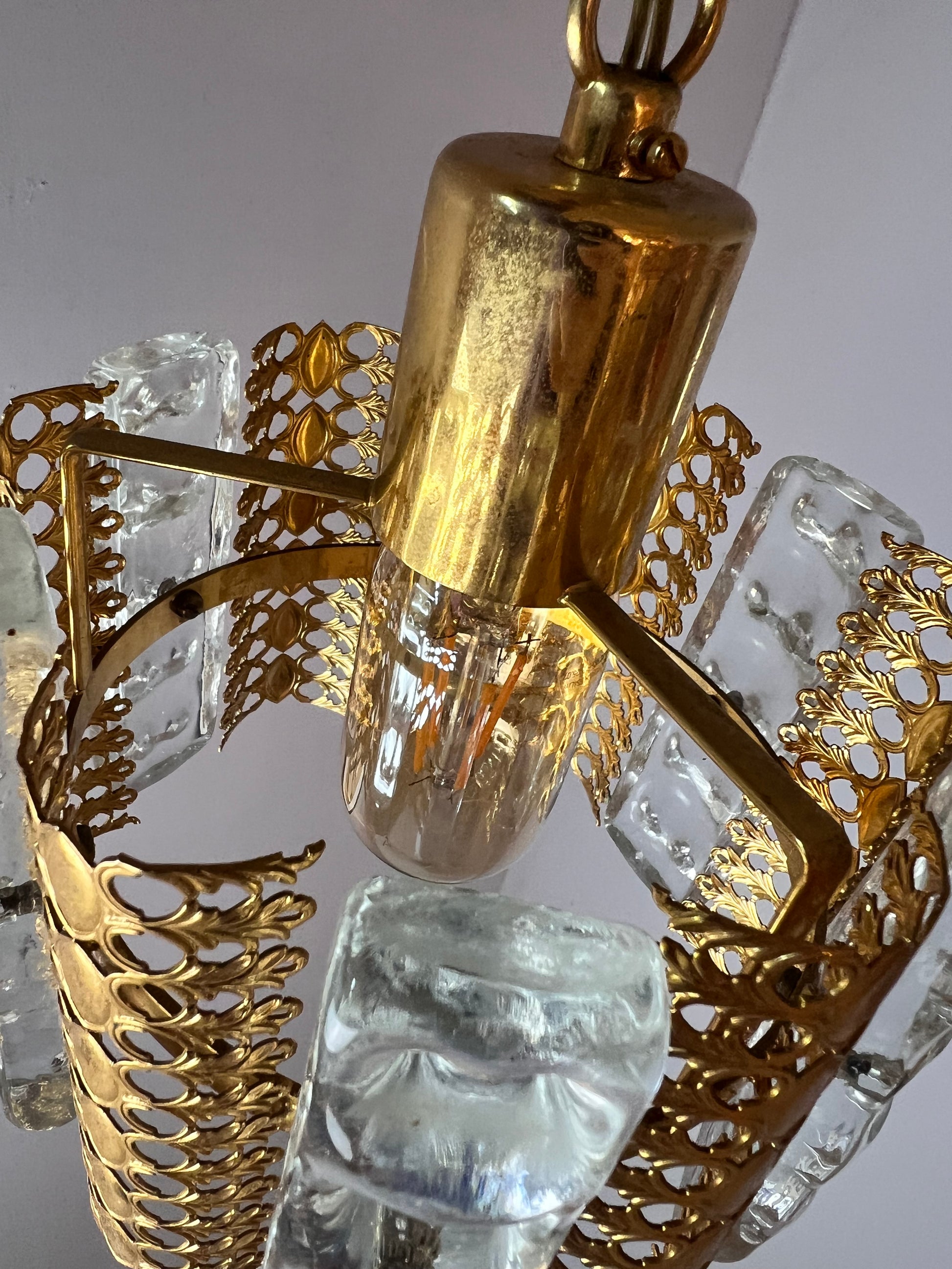 Hängelampe Glas Messing von Carl Fagerlund für Orrefors