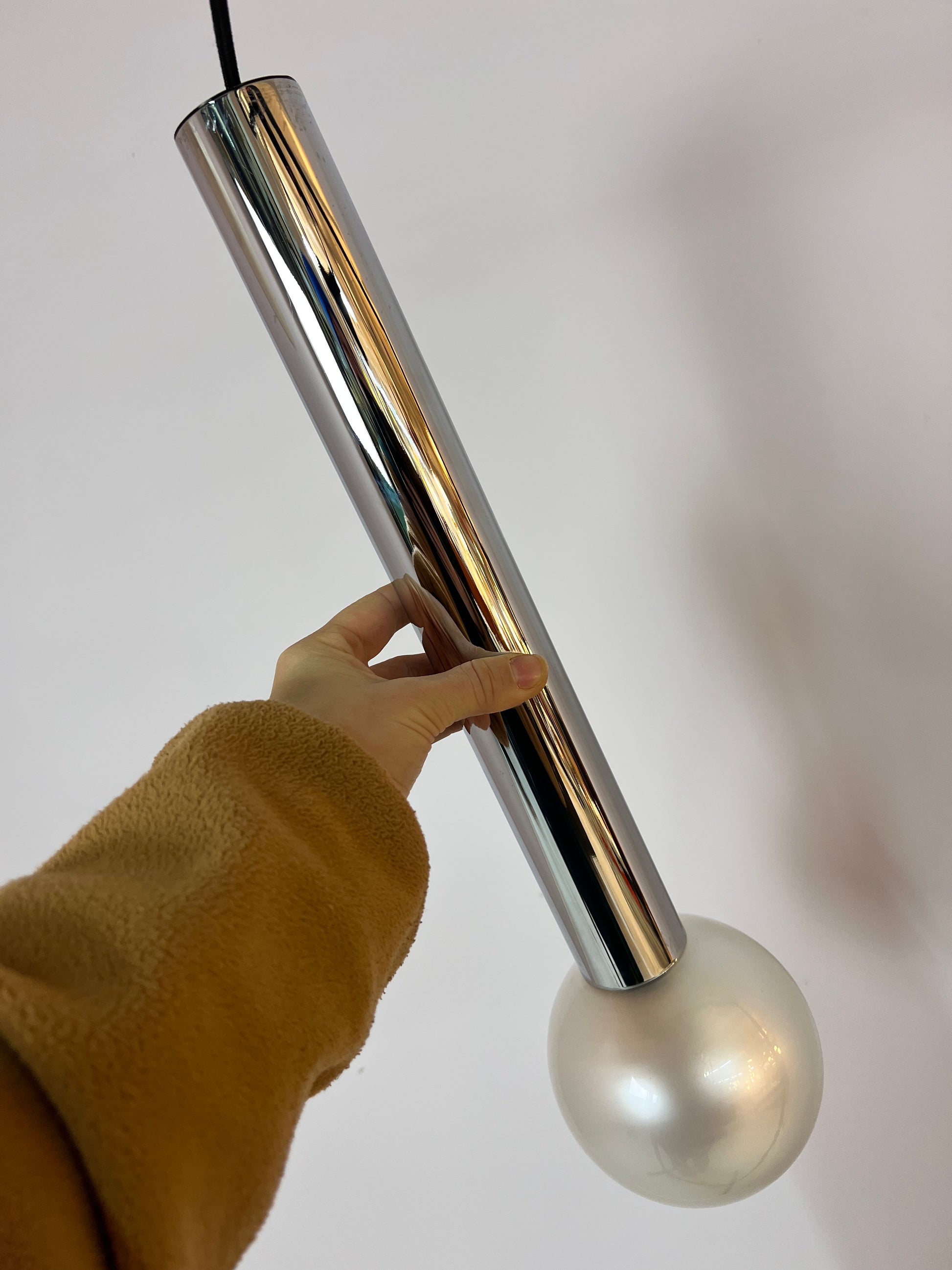 Hängelampe Big Globe Perlmutt Chrom von Motoko Ishii für STAFF