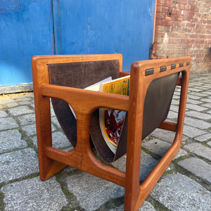 Zeitungsständer Teak Echtleder mit zwei Fächern von Aksel Kjersgaard für Salin Møbler