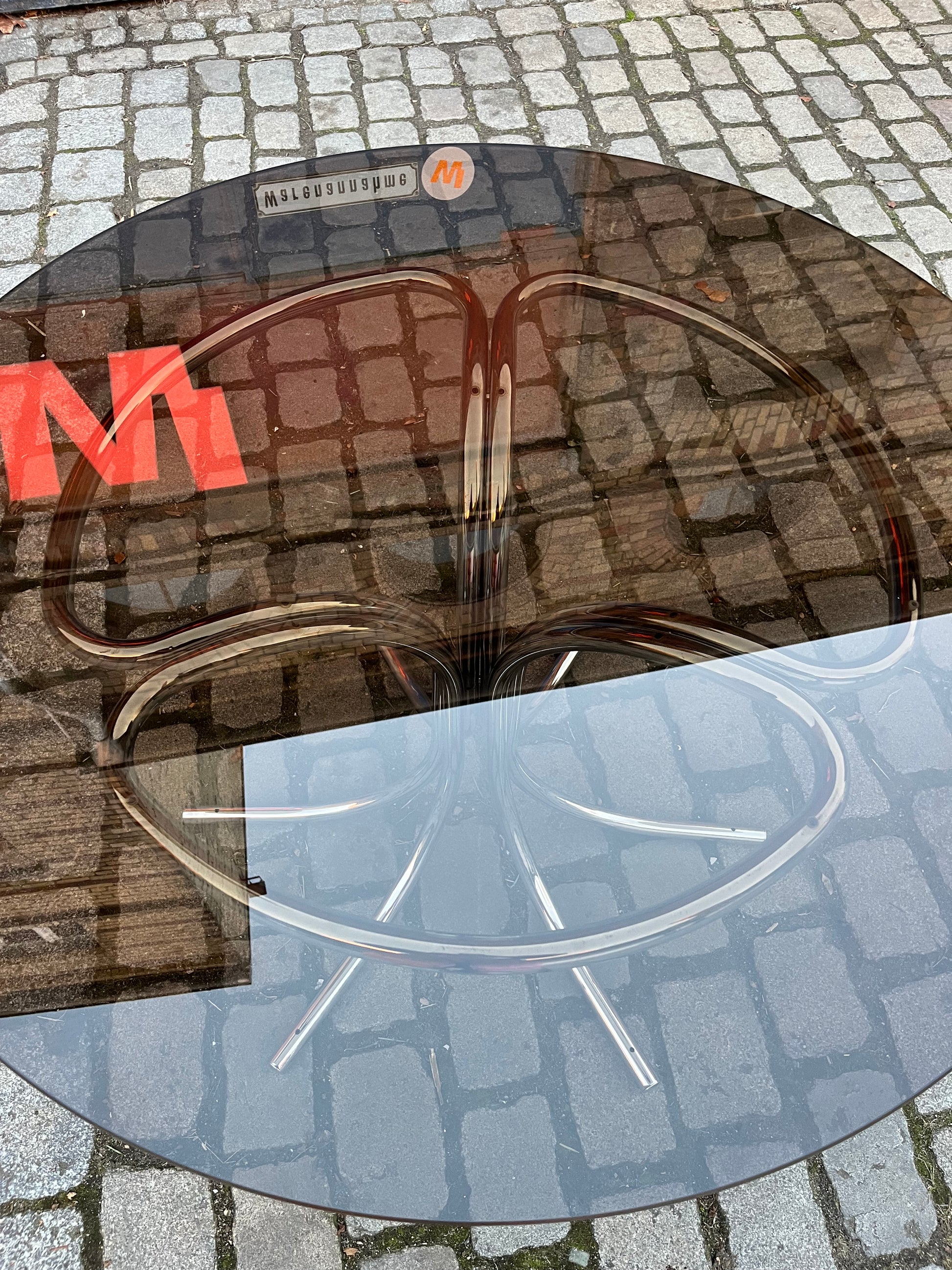 Runder Esstisch Rauchglas & Chrom von Gastone Rinaldi