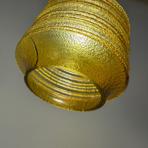 Hängelampe goldbraun Strukturglas Messing aus Dänemark