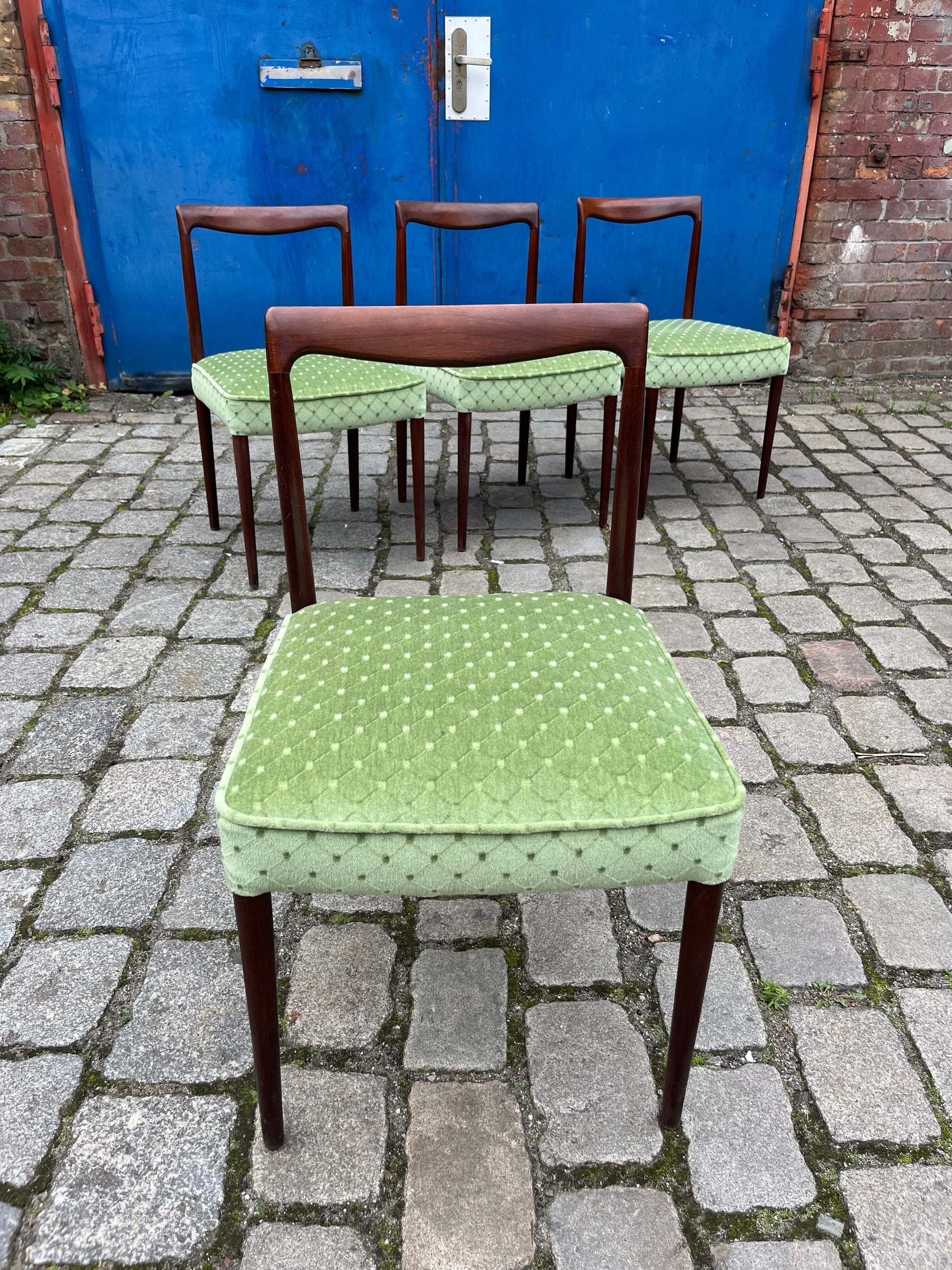 Set: 4x Polsterstuhl grün Palisander
