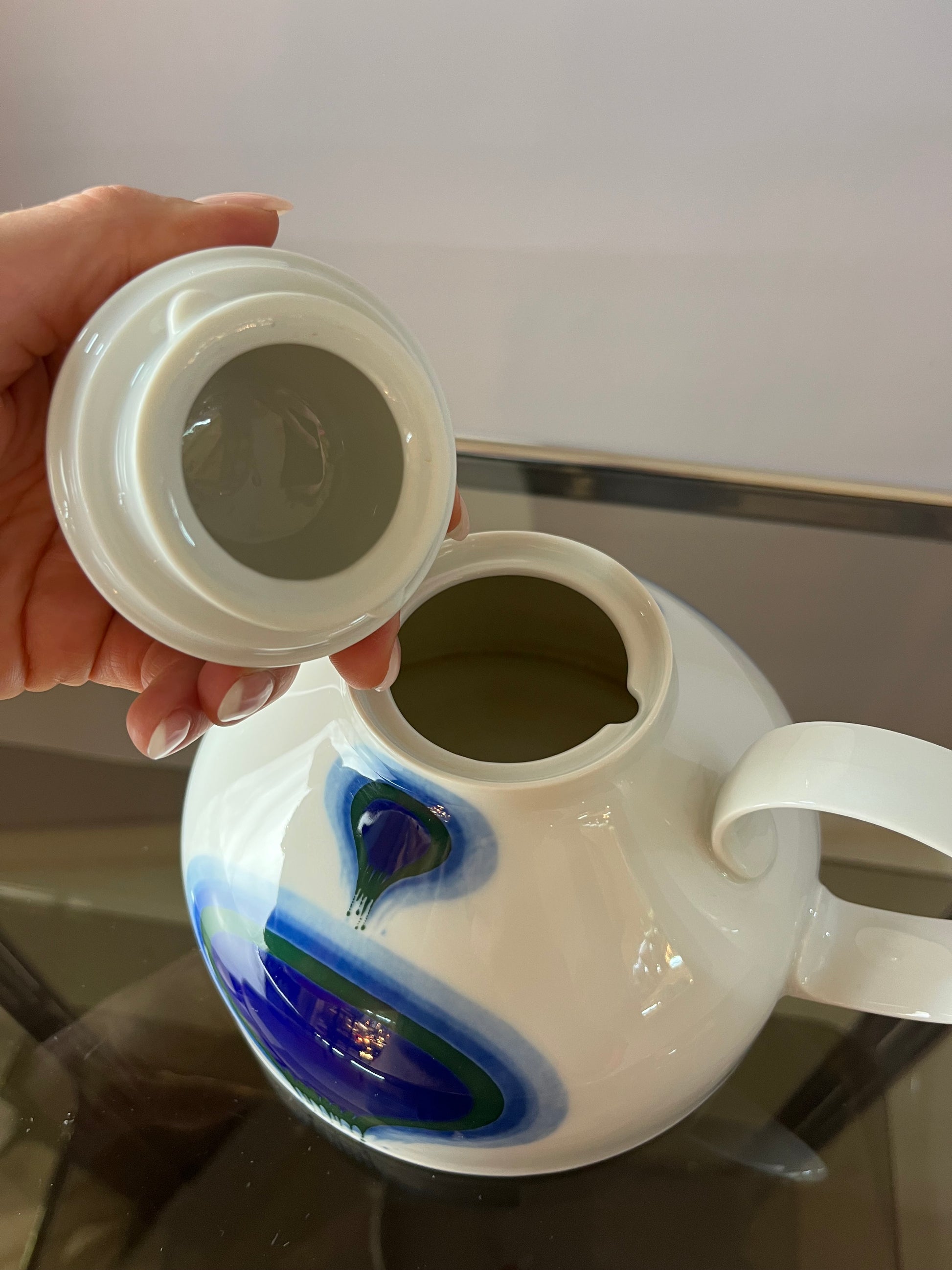 Set: Teekanne und Zuckerdose Form F PoP Art blau weiß von Fürstenberg