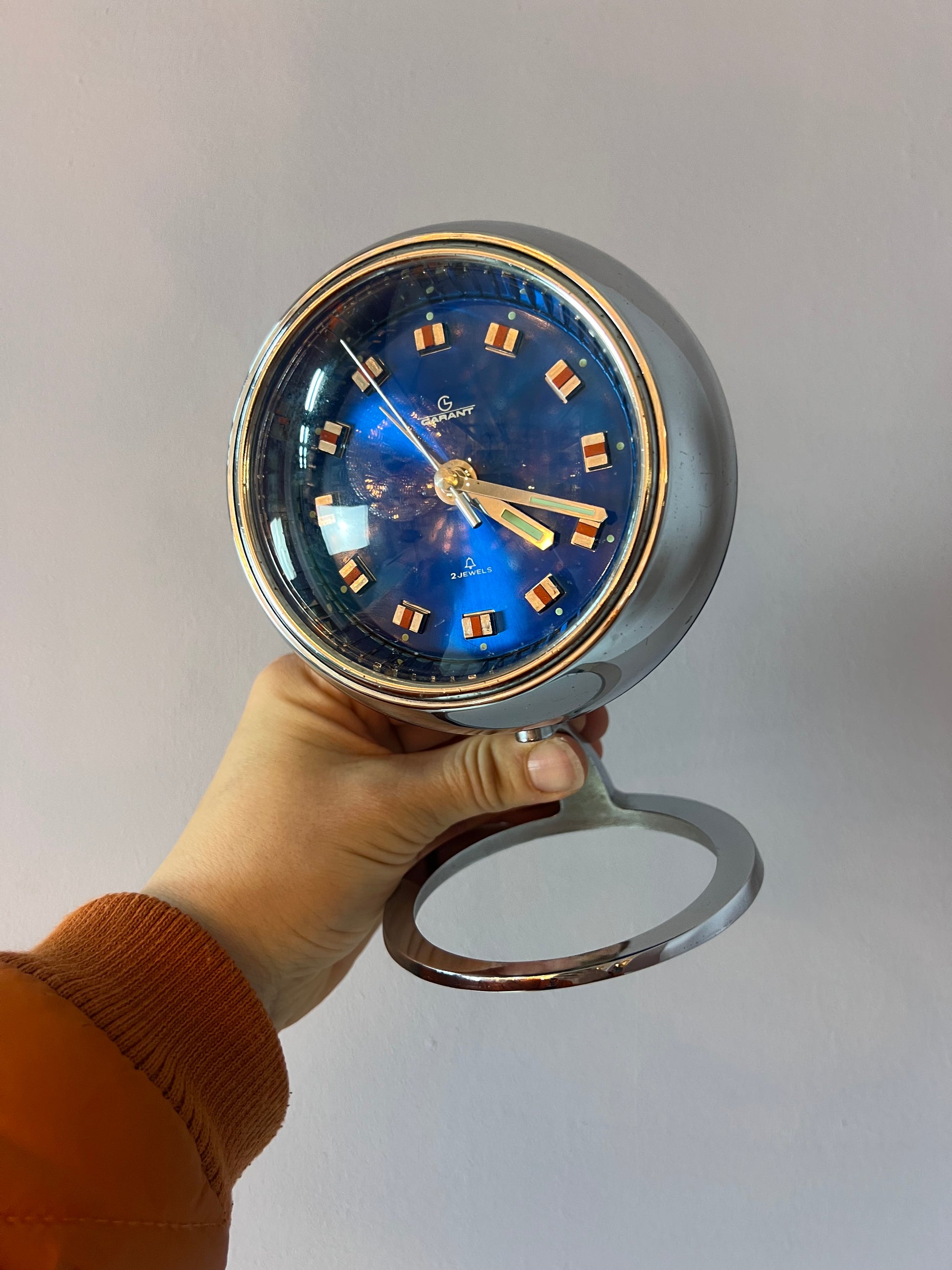 Wecker "2 Jewels" blau silber von Garant 70er Jahre