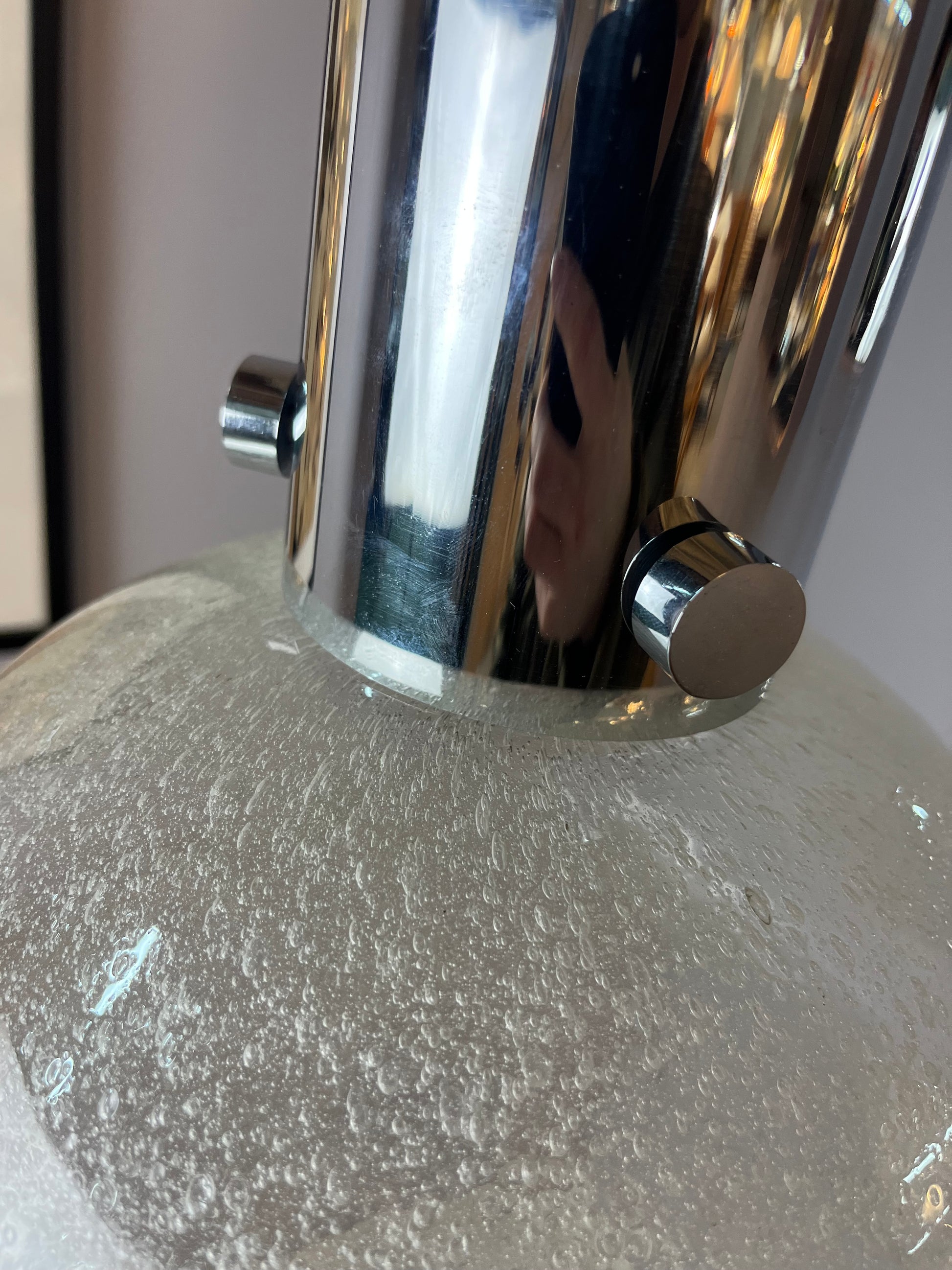 Hängelampe Chrom Eisglas von Herbert Proft für Glashütte Limburg