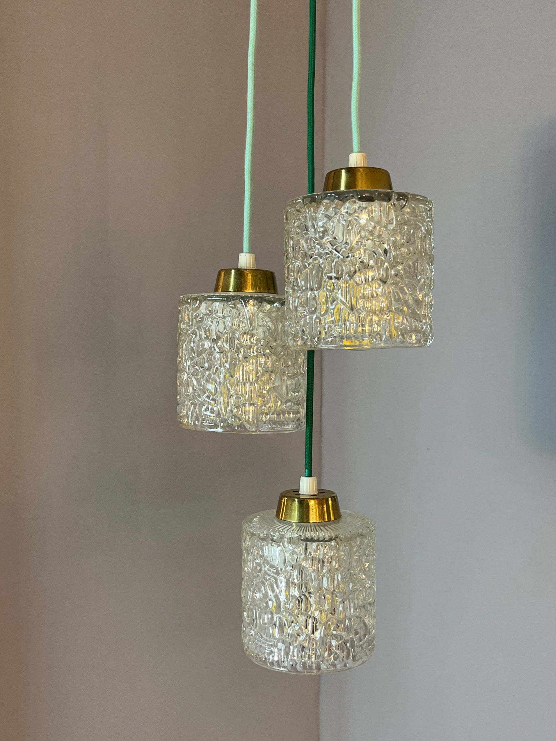 Hängelampe Glas Messing aus Dänemark