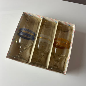 Set: 3x Sektglas blau weiß orange mit Goldrand
