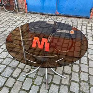 Runder Esstisch Rauchglas & Chrom von Gastone Rinaldi