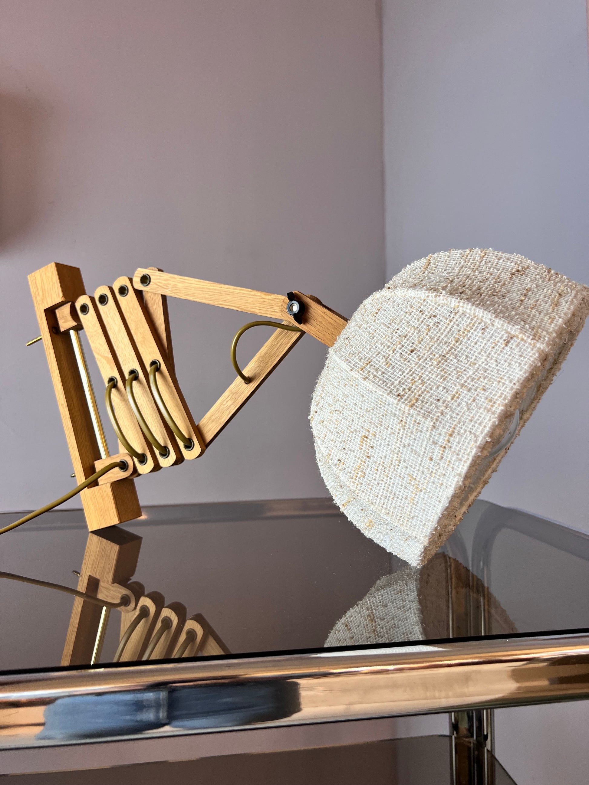 Scherenlampe beige Eiche