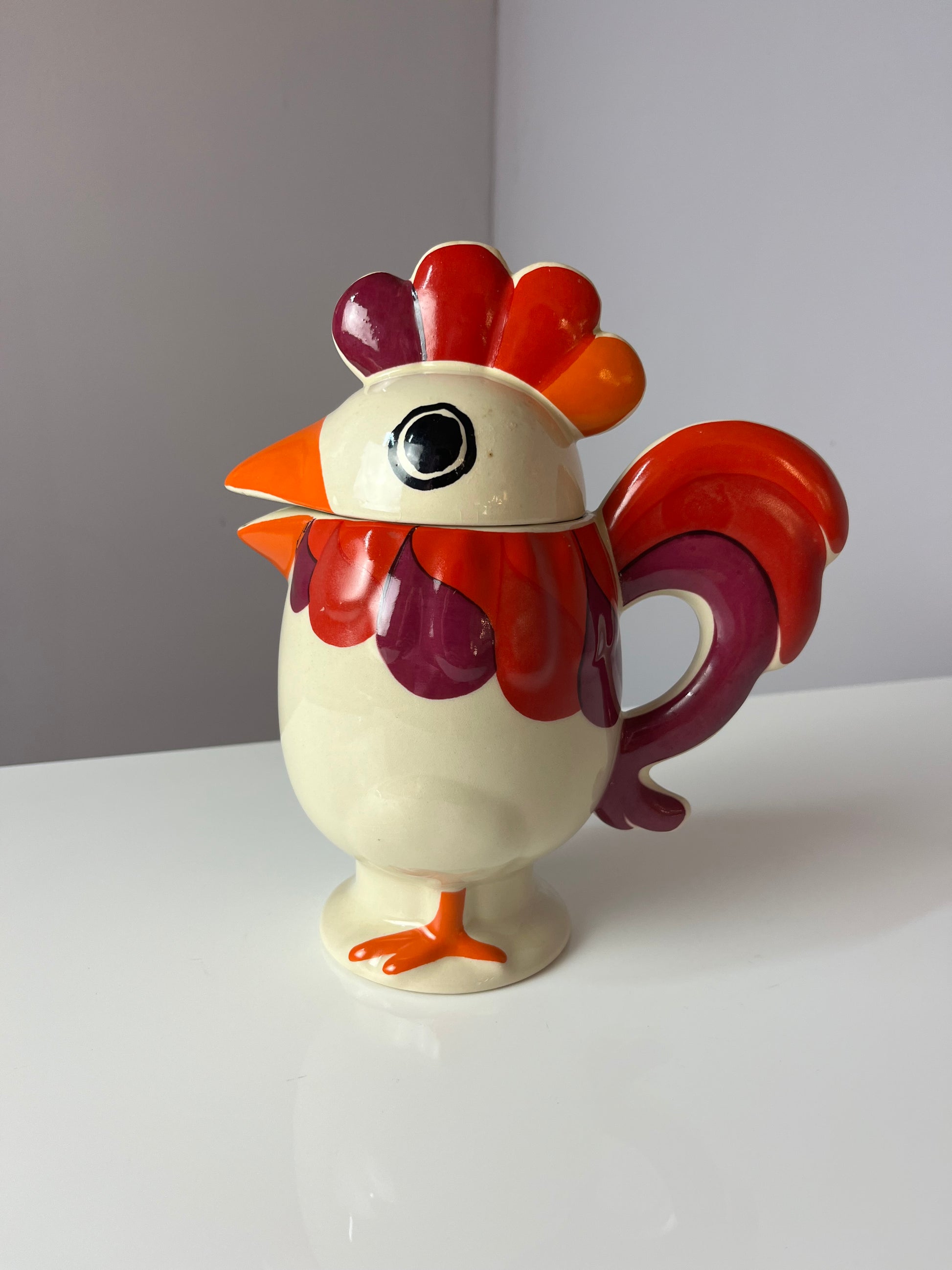 Kanne Hahn orange rot Keramik