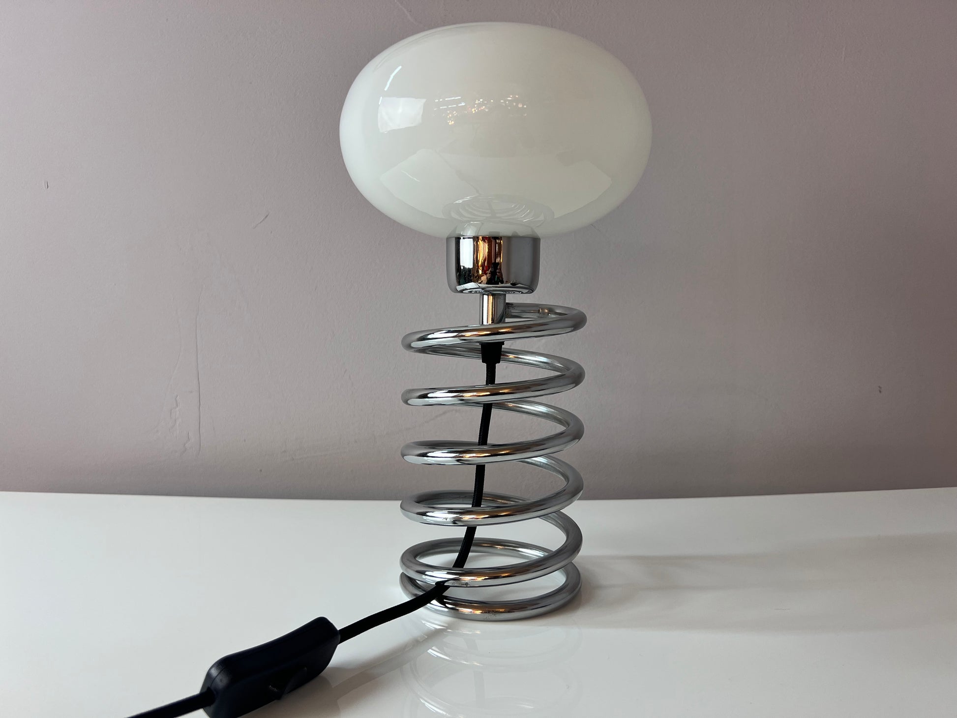 Spiral-Tischlampe Glas & Chrom Ingo Maurer für HONSEL