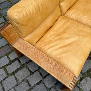 3-Sitzer Sofa gelb Echtleder Holz von Rolf Benz