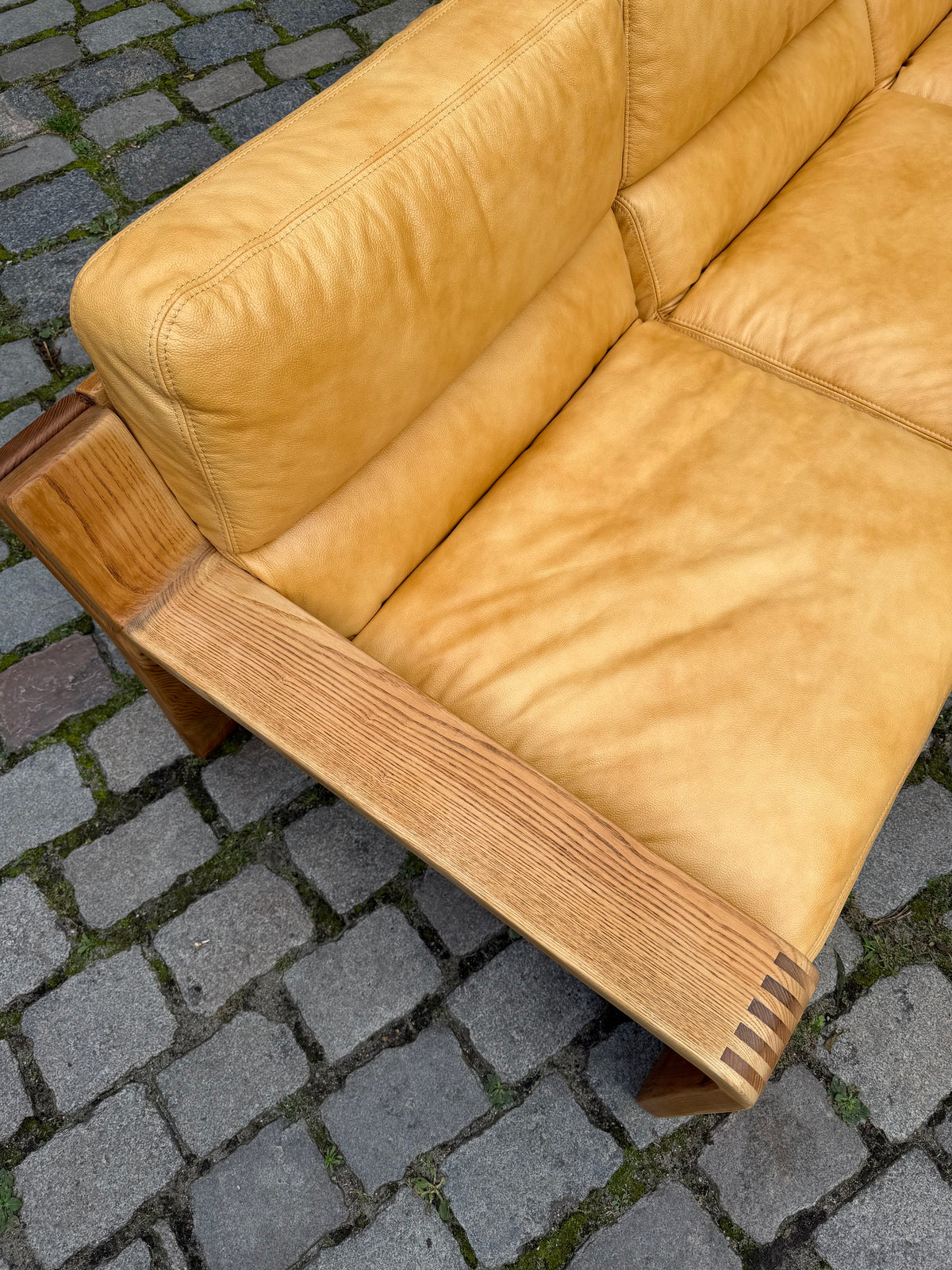 3-Sitzer Sofa gelb Echtleder Holz von Rolf Benz