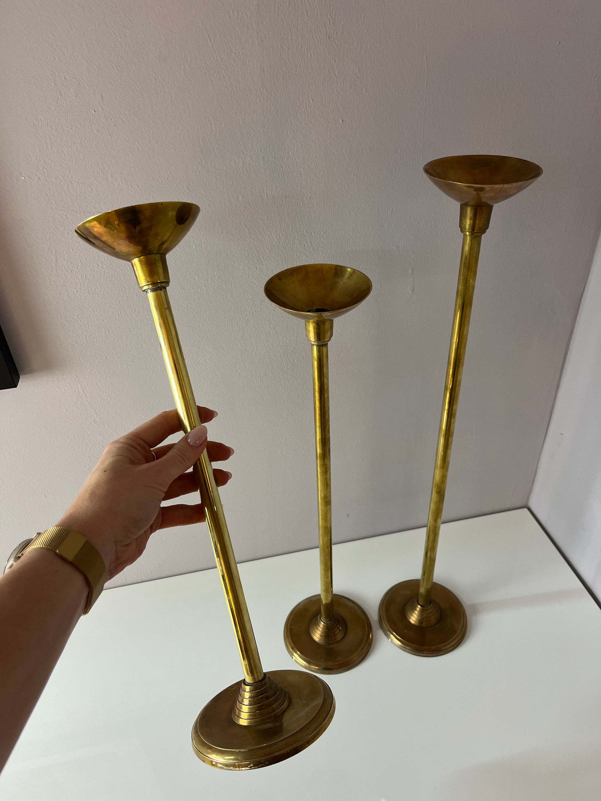 Set: Trio hohe Kerzenständer Messing