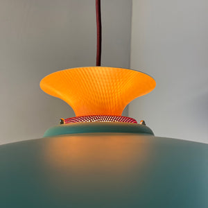 Lamellenlampe neu lackiert peach teal ocker aus Dänemark